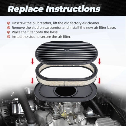 15" Oval Full Finned Air Cleaner for SBC BBC Chevy Ford (5-1/8 Carb Neck)