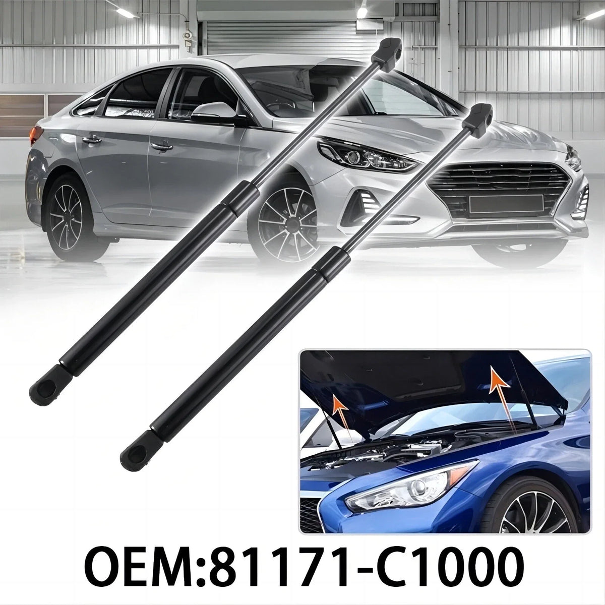 2X Front Hood Lift Supports for Hyundai Sonata (2015–2017) 1.6L 2.0L 2.4L