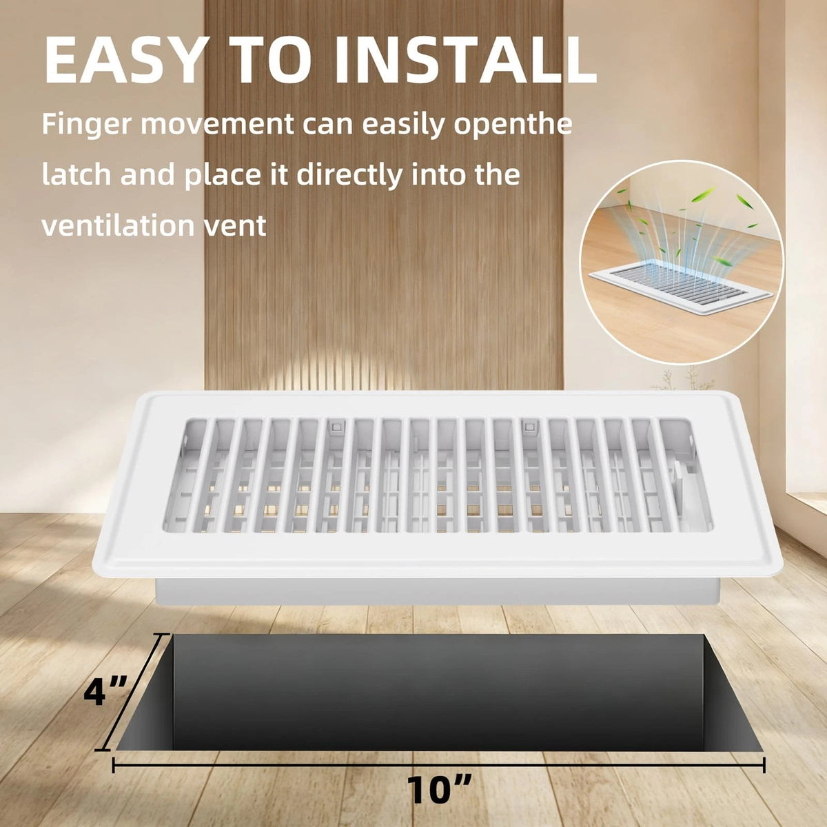 Set of 4 Floor Registers 4x10 for Home Vent Covers - White