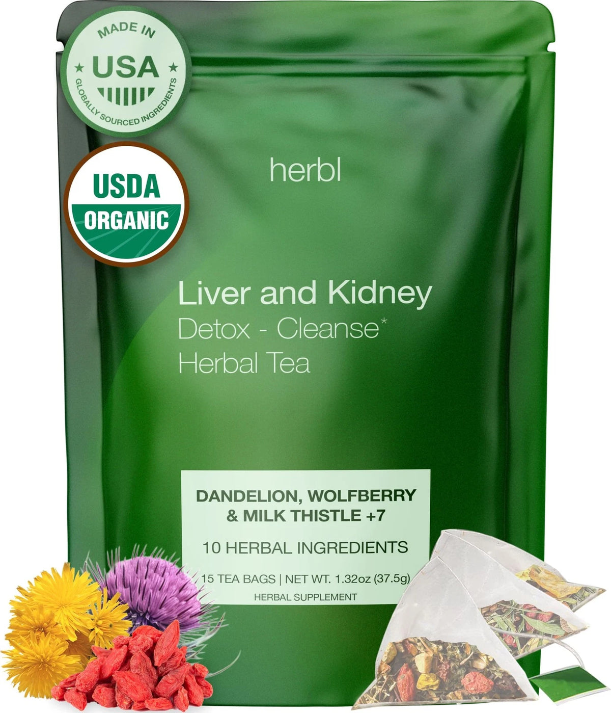 Organic Dandelion Wolfberry Detox Tea Herbal Blend 10 Pack