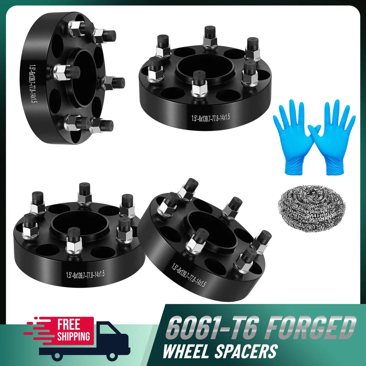 Set of 4 Wheel Spacers 6x5.5 1.5" Hub Centric 14x1.5 for Ram 1500 (2019–2022)
