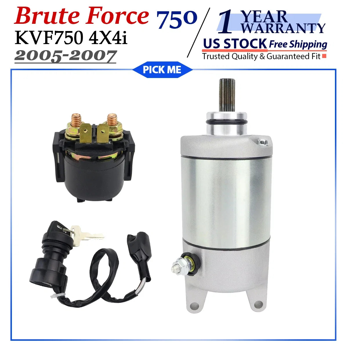 Starter with Relay & Switch for Kawasaki Brute Force 750 4X4i (2005–2007)