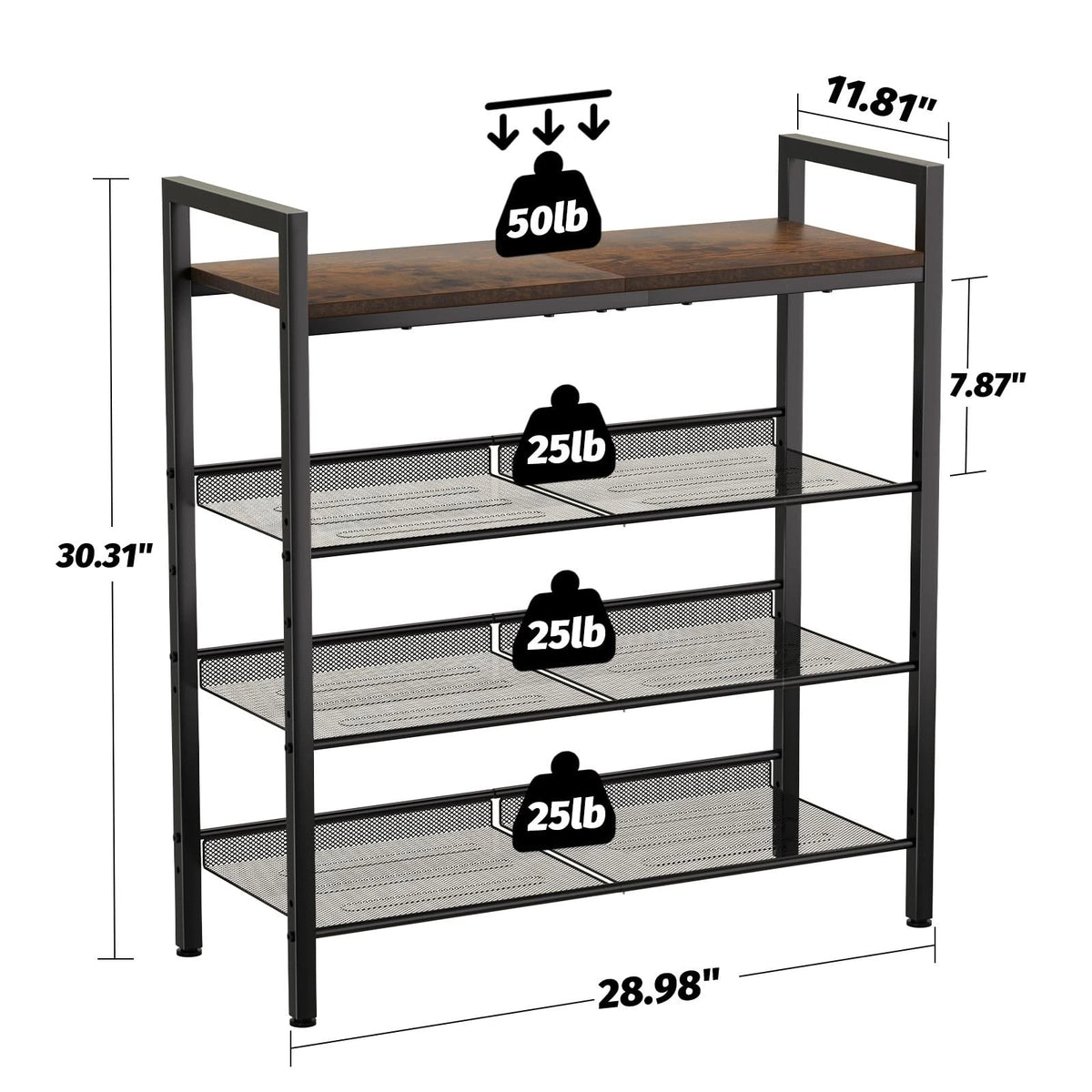 4-Tier Shoe Rack for Home Organization (11.81"D x 29.33"W x 30.31"H)