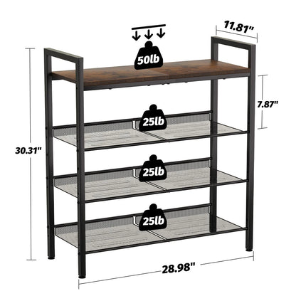 4-Tier Shoe Rack for Home Organization (11.81"D x 29.33"W x 30.31"H)