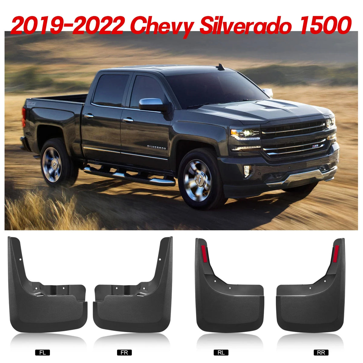 4pcs Mud Guards for Chevy Silverado 1500 (2019–2024) 2.7L 3.0L
