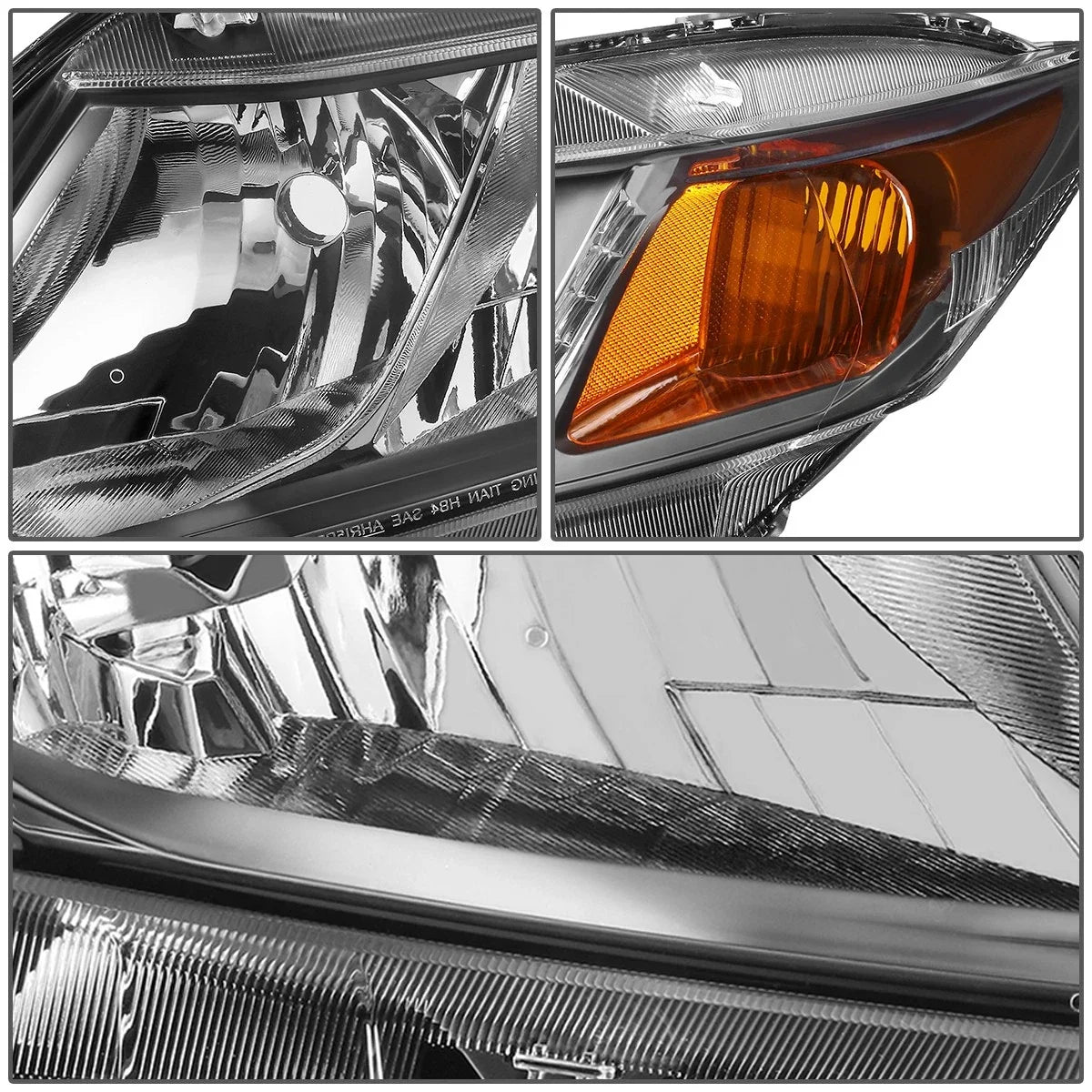 Pair of Black Housing Amber Corner Headlights for Honda Civic (2012–2015)