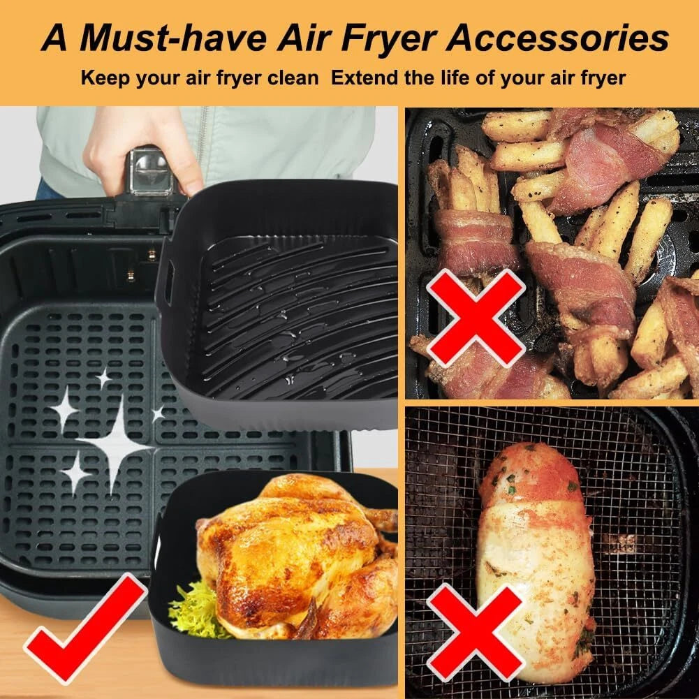 Set of 2 Silicone Air Fryer Liners for 6 to 8QT (9 Inch Square)