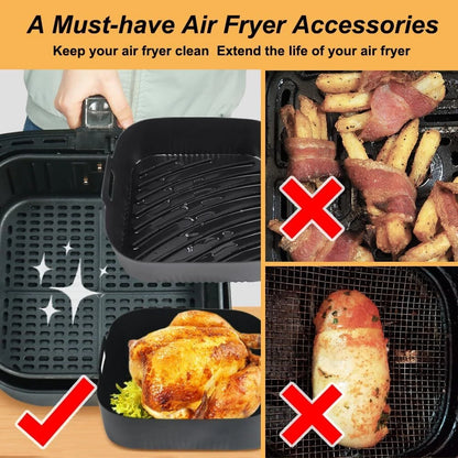 Set of 2 Silicone Air Fryer Liners for 6 to 8QT (9 Inch Square)