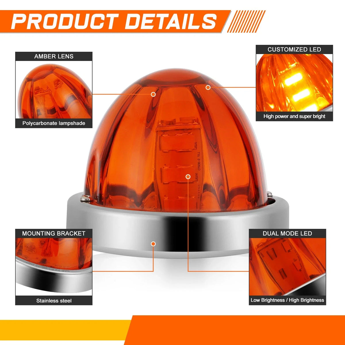 4X Amber/Clear LED Side Marker Lights for Truck Trailer