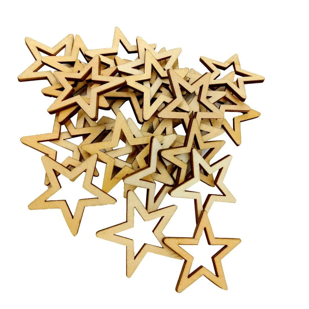 25pcs 50mm Wooden Star Embellishments for Scrapbooking Decoration