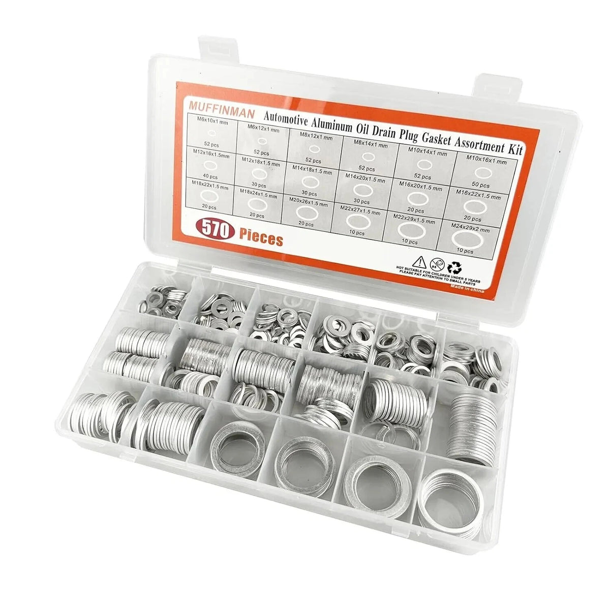Set of 18 Oil Drain Plug Gaskets for Assorted Applications (570PCS)