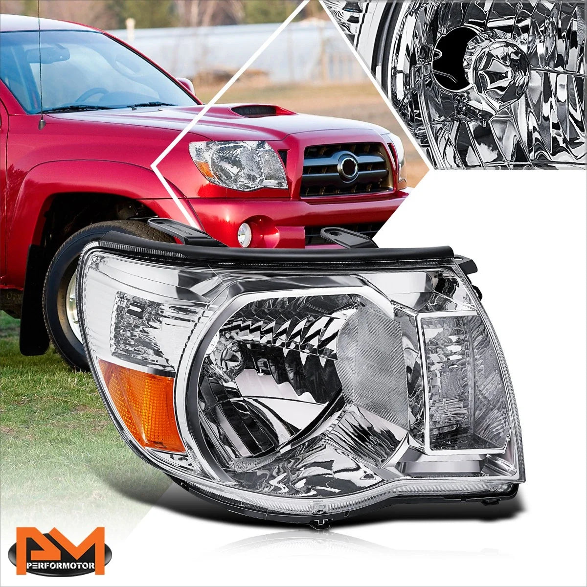 Passenger Side Headlight Lamp Chrome/Amber for Toyota Tacoma (2005–2011)