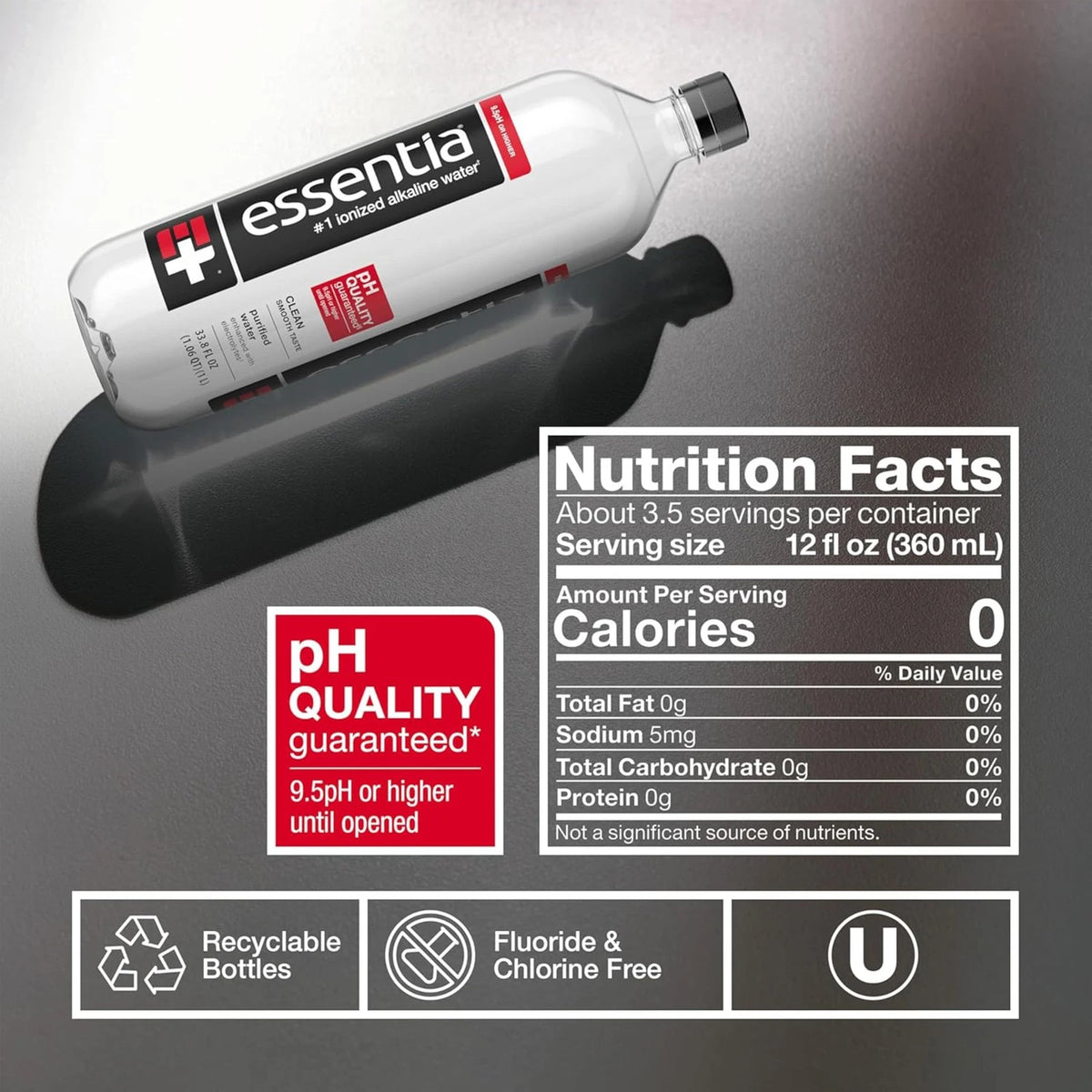 Pack of 12 Essentia Water 99.9% Pure Electrolyte Infused Bottles
