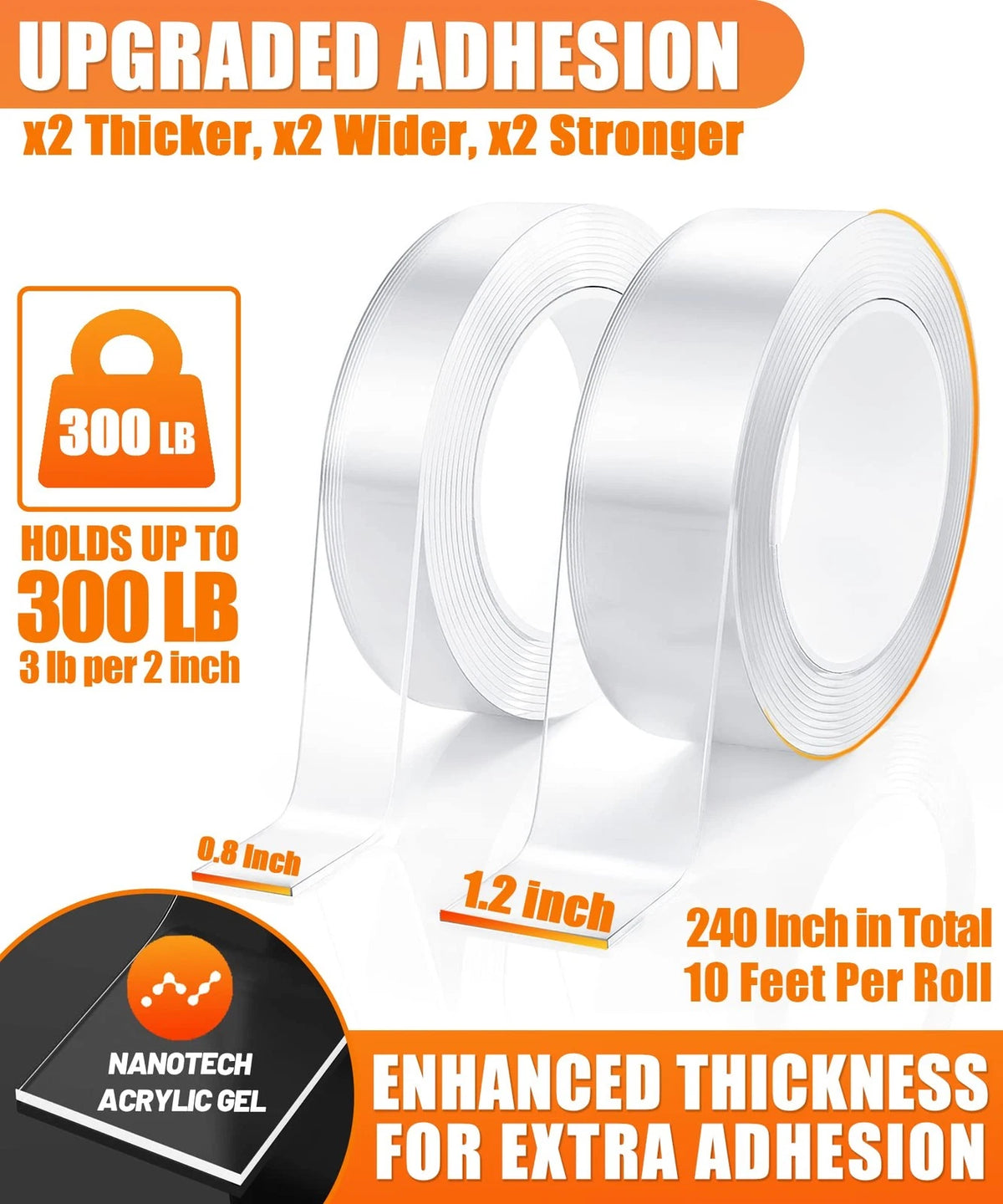 2X Heavy Duty Double Sided Tape 20ft Removable Nano Mounting Adhesive