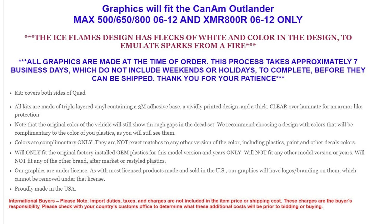 ATV Graphics Decal for CanAm Outlander Max 500/650/800 & XMR 800R (2006–2012)