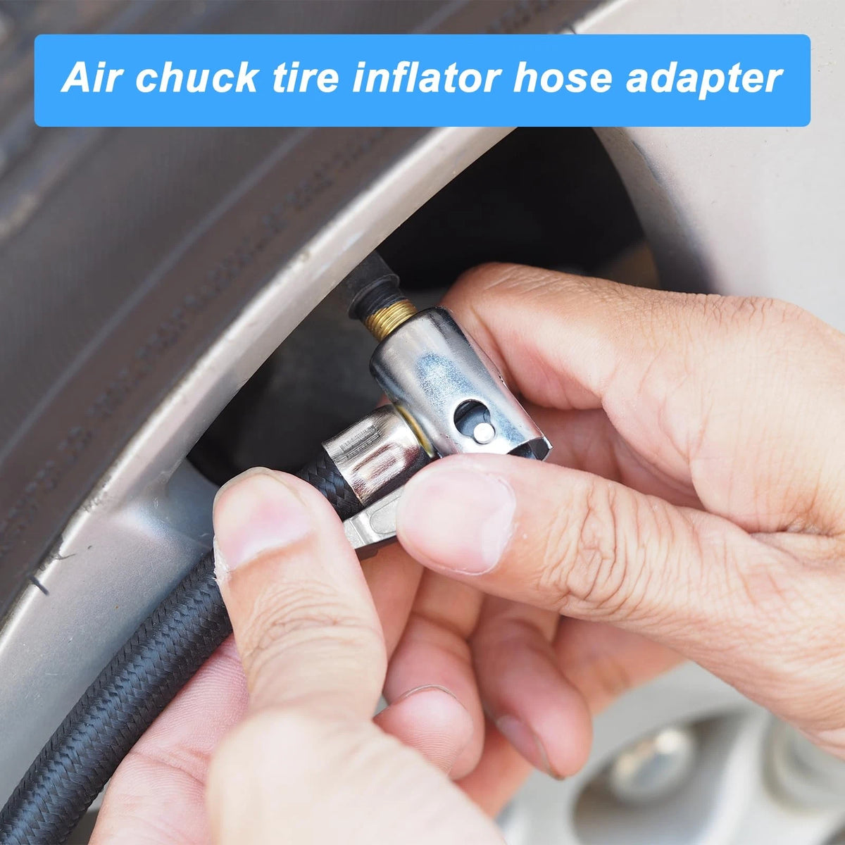 2X Tire Inflator Hose Adapter Lock on Nozzle for Universal Use