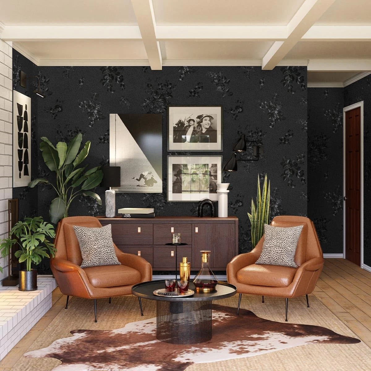 Peel and Stick Wallpaper for Home Decor (17.7" x 118", Black Floral)