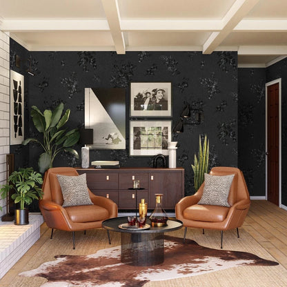 Peel and Stick Wallpaper for Home Decor (17.7" x 118", Black Floral)