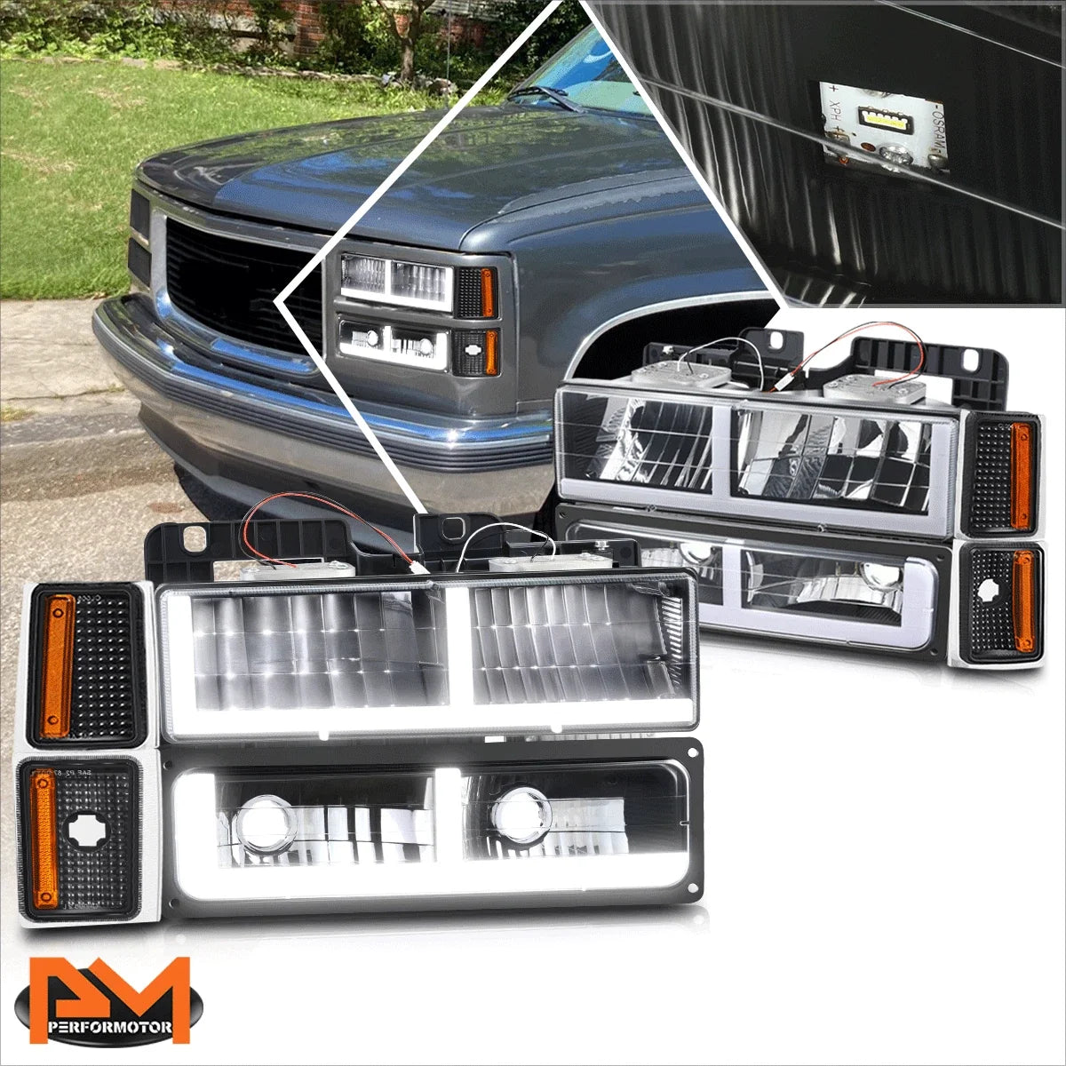 F-Shape LED DRL Headlights for Chevy C/K 1500-3500 Suburban (1988–1993)