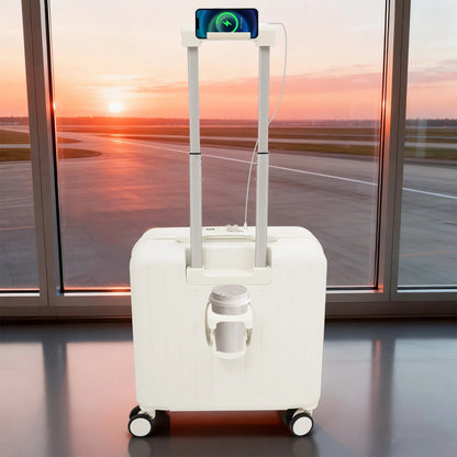 18" White Boarding Suitcase with Wheels for Business Travel