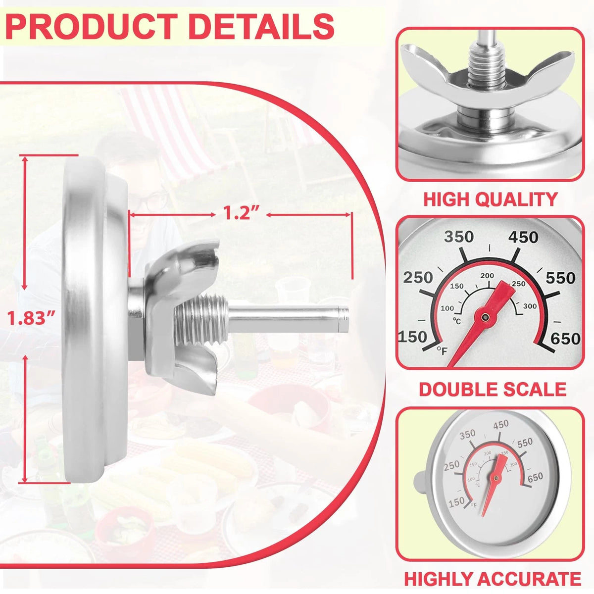 1.8" Lid Temperature Gauge for Charbroil (1.8 inches)