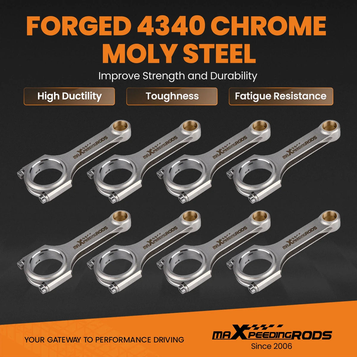 8x H-Beam Connecting Rods for Chevy Small Block SBC (6.000" 2.100" .927") ARP