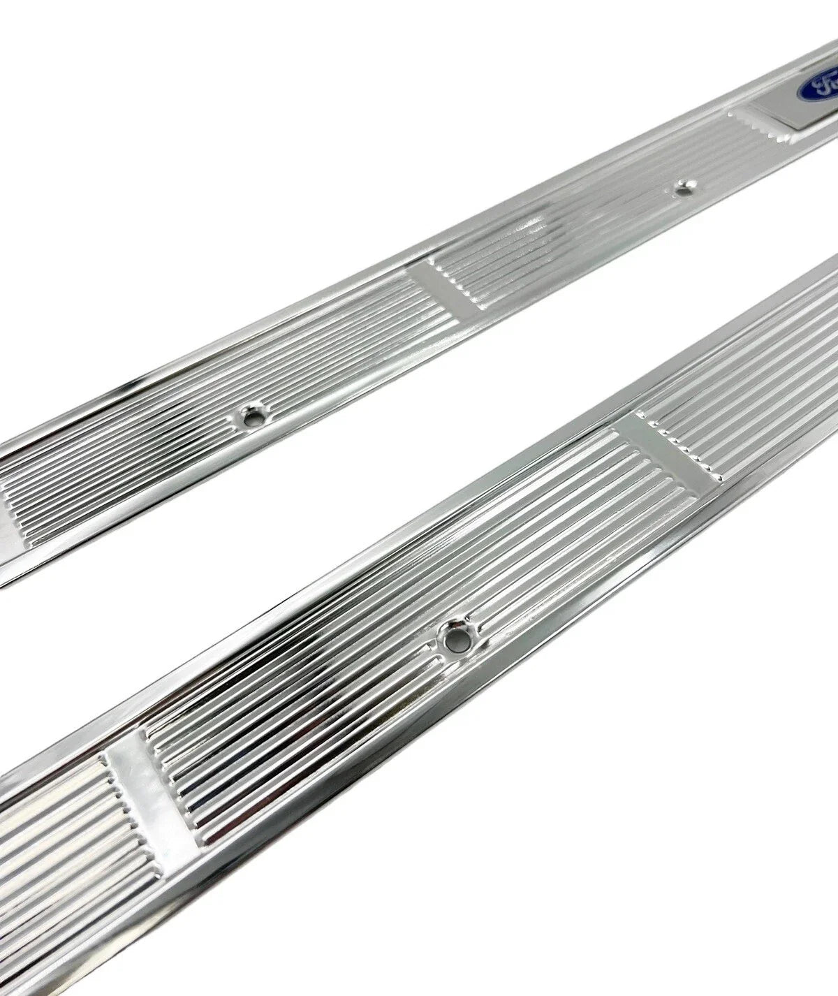 Door Sill Scuff Plates with Blue Decals for 1971–1973 Ford Mustang