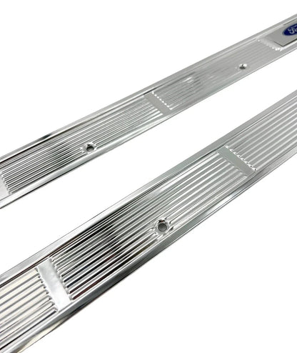 Door Sill Scuff Plates with Blue Decals for 1971–1973 Ford Mustang