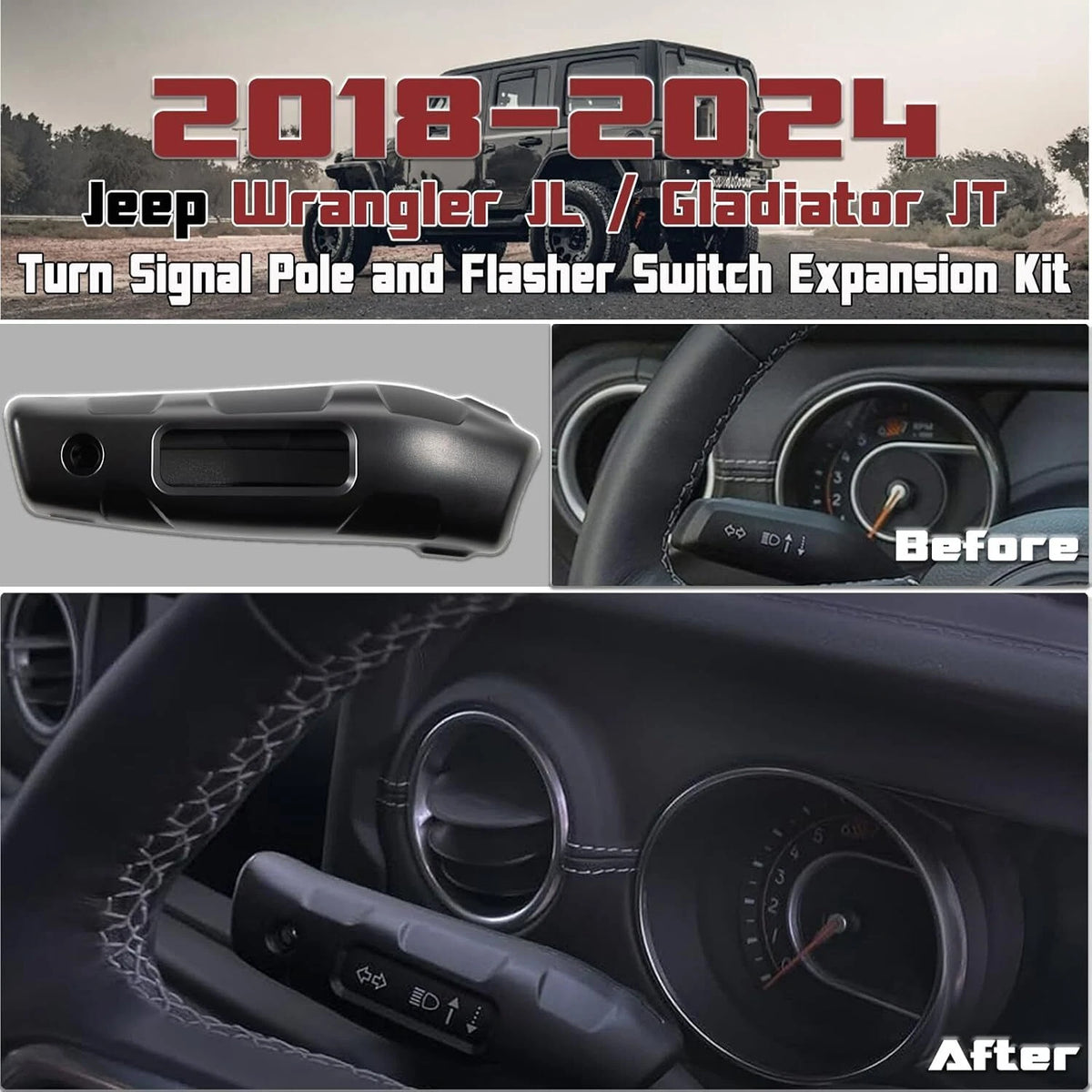 Turn Signal Pole & Flasher Switch Expansion Kit for Jeep Wrangler JL (2018–2024) - For00716