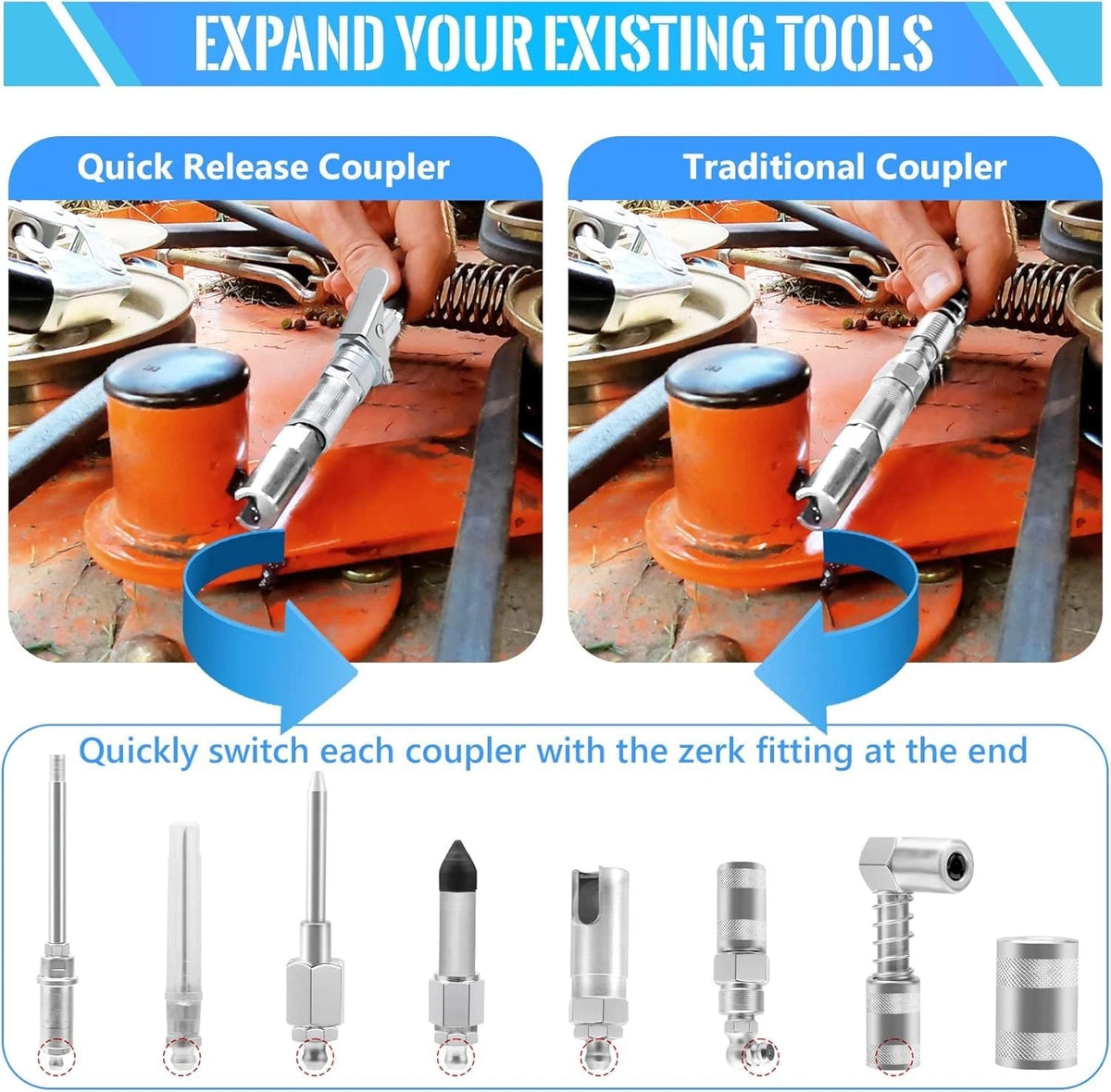 9X Grease Gun Couplers for Quick Connect Accessory Kit
