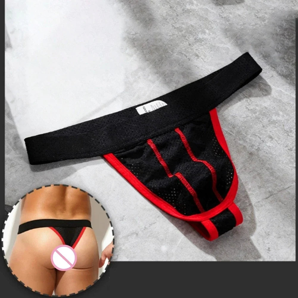 2X Breathable Mesh Sports Thong Underwear for Men - Color Blocking