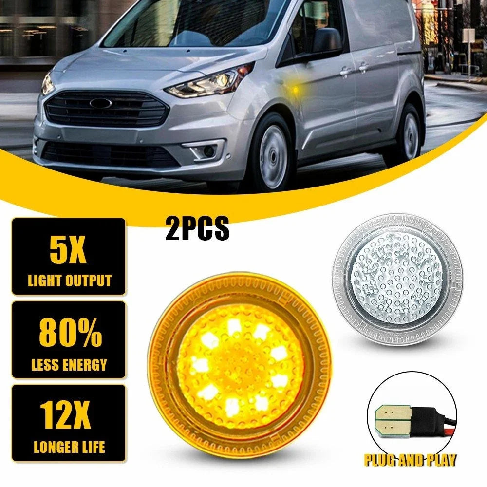 Clear Lens Amber LED Side Turn Signal Lights for Ford Transit Connect (2010–2023)