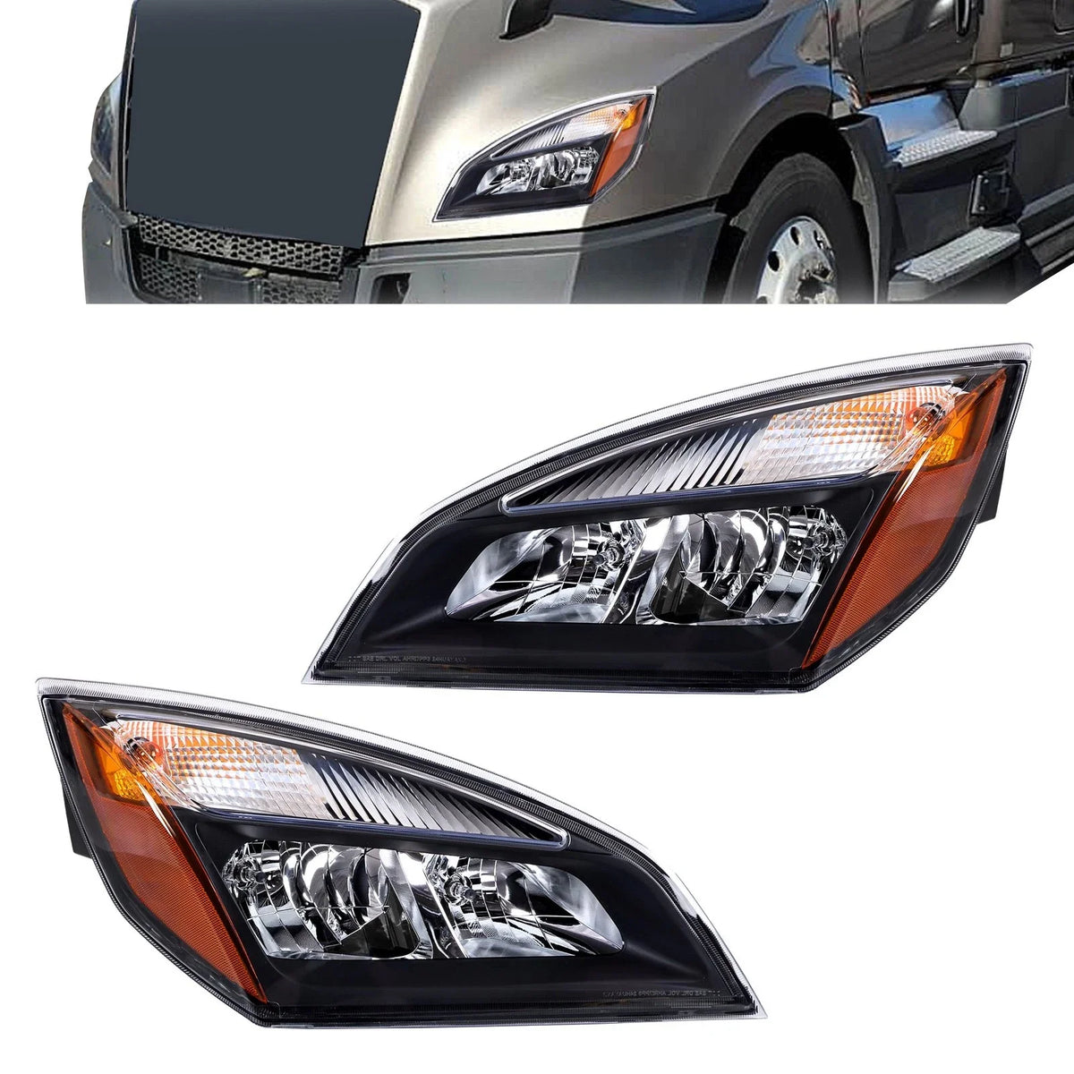Set of 2 Halogen Headlights for Freightliner Cascadia (2018–2023)
