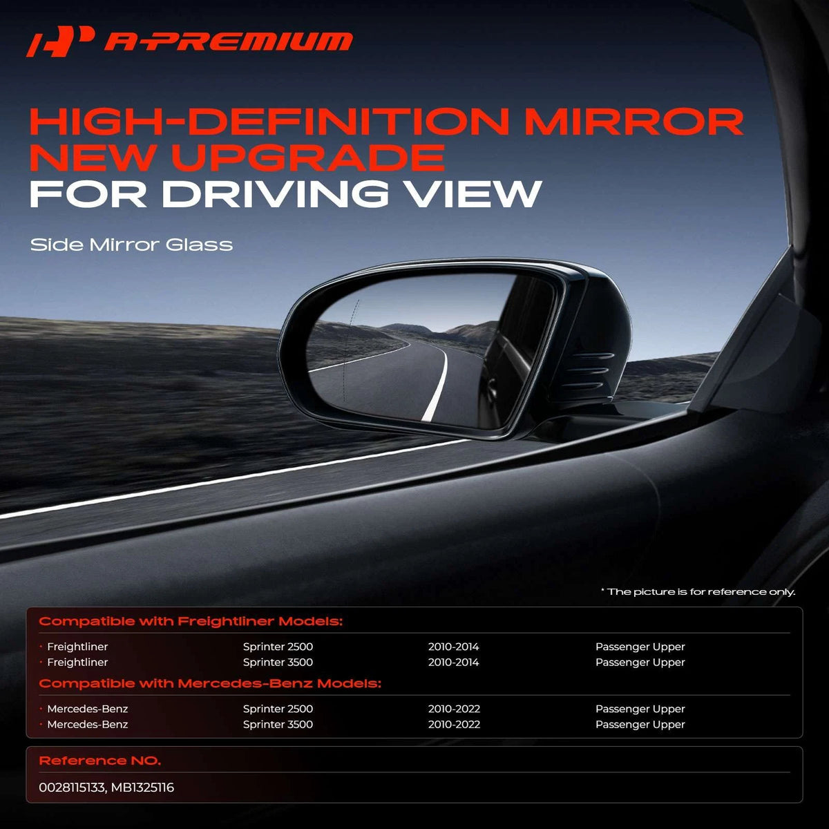 Heated Power Mirror Glass for Freightliner Sprinter (MB1325116, 0028115133)