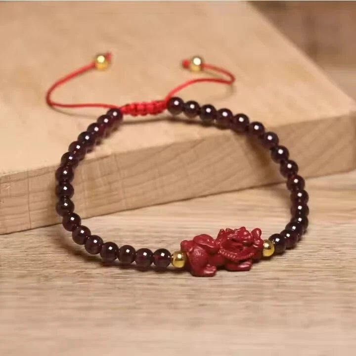 Natural Garnet Pixiu Crystal Gemstone Bead Bracelet for Protection Success Wealth