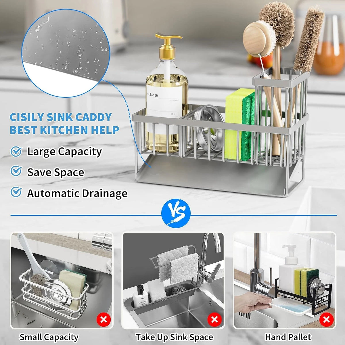 304 Stainless Steel Sink Organizer for Kitchen (No Specific Years)