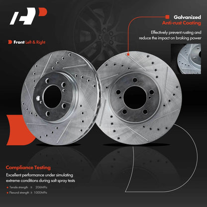 Set of 2 Front Drilled Brake Rotors & Pads for Ford Taurus Mercury (66749R, 66749FZN, AR8149, AR8149EVC)