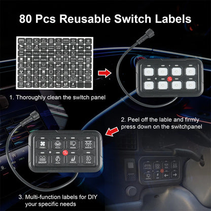 8 Gang Switch Panel for Jeep Wrangler (2018–2023) - LED Light Control
