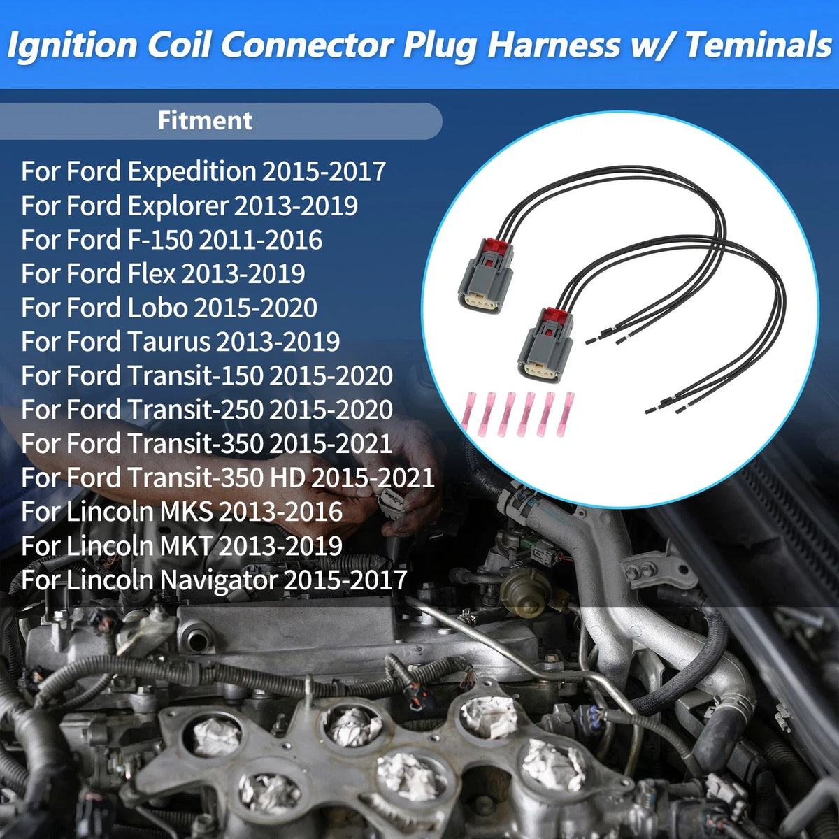 2Pcs Ignition Coil Connector Plug Harness for Ford Flex (2013–2019) No.CU2Z14S411AFA