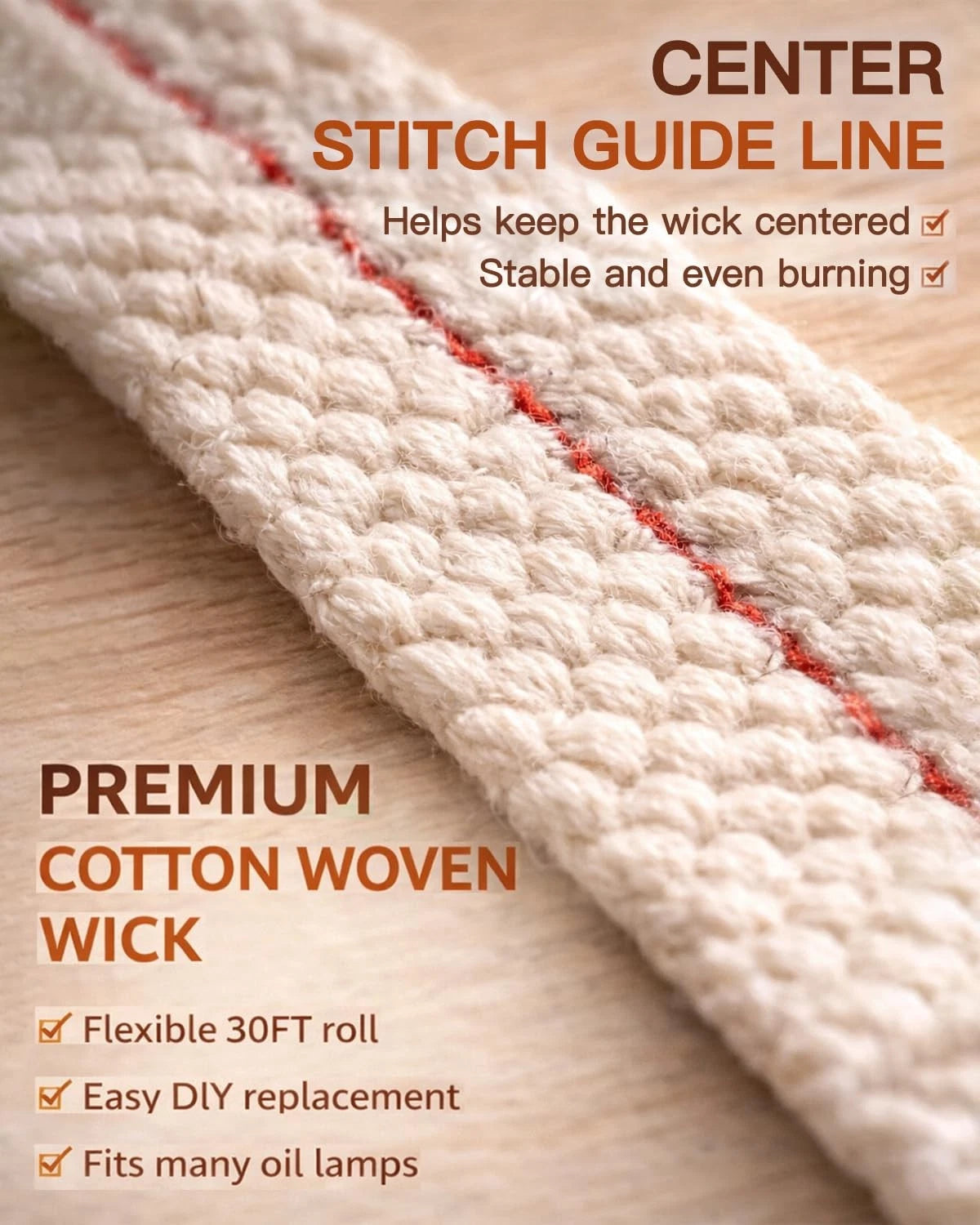 Set of 30 Flat Cotton Oil Lamp Wicks 1/2 Inch x 30 Ft