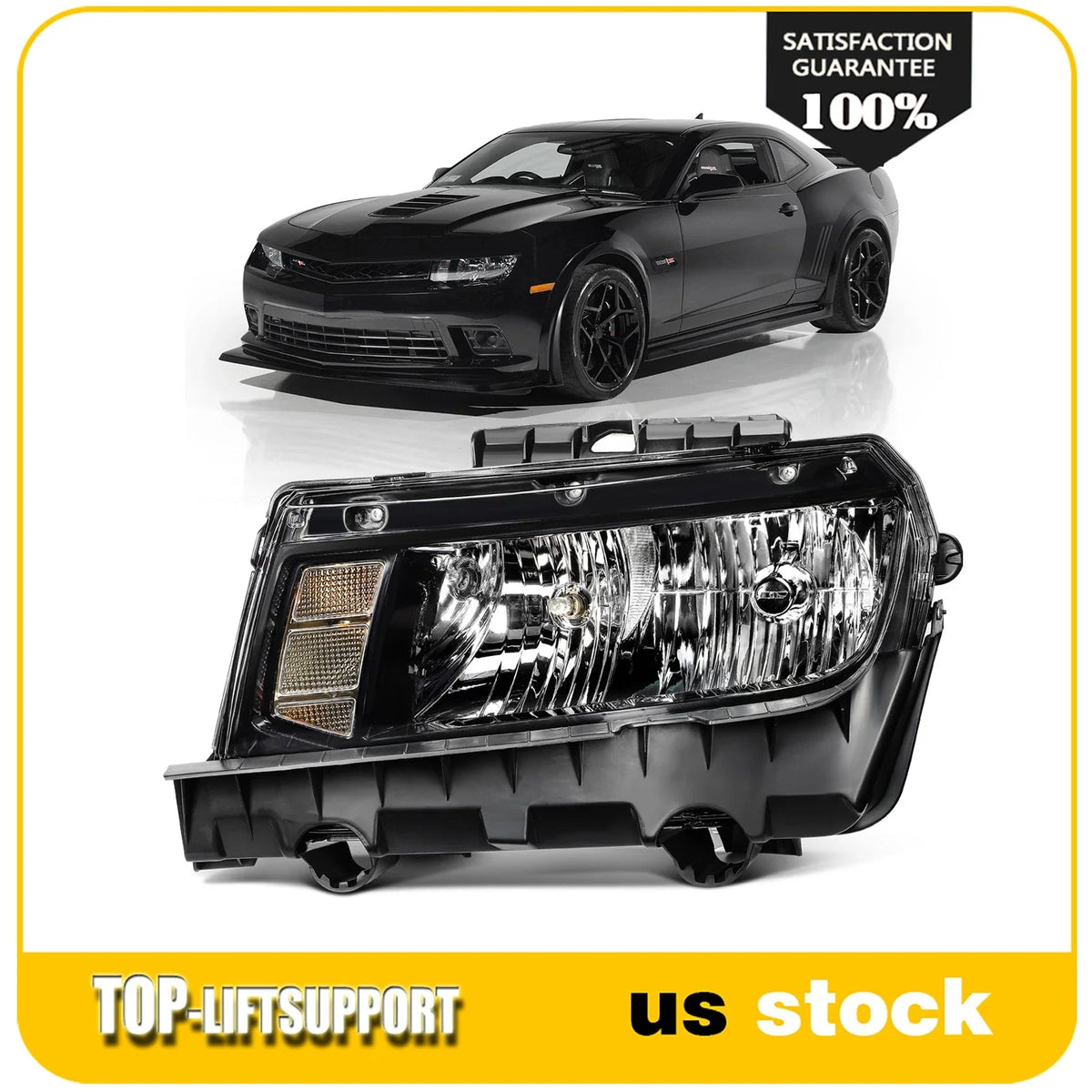 Driver Left Headlight with Bulbs for Chevy Camaro (2014–2015) Black Housing