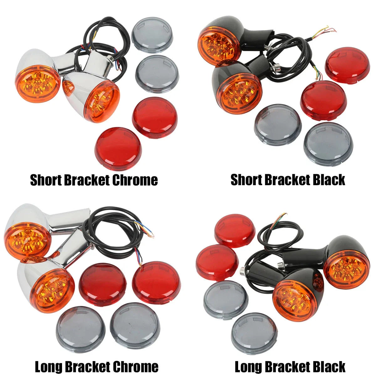 Chrome/Black LED Turn Signals with Bracket for Harley Sportster XL 883 (1992–2022)