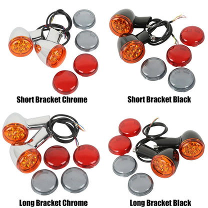 Chrome/Black LED Turn Signals with Bracket for Harley Sportster XL 883 (1992–2022)