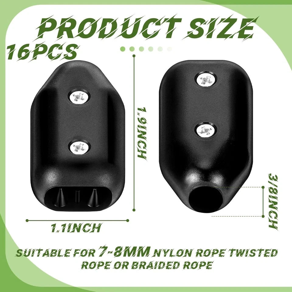 16 Pcs Rope Clamps for Universal Use (Reusable 3/8 Inch Black Plastic)