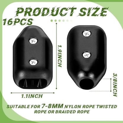 16 Pcs Rope Clamps for Universal Use (Reusable 3/8 Inch Black Plastic)