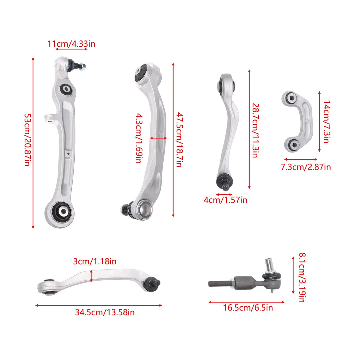 12pcs Control Arm Ball Joint Tie Rod Sway Bar Kit for Audi A6 (2005–2011) - BCK105721K, 4E0407506B, 4E0407505E, 4E0411317E, 4E0407510E, 4E0411317C