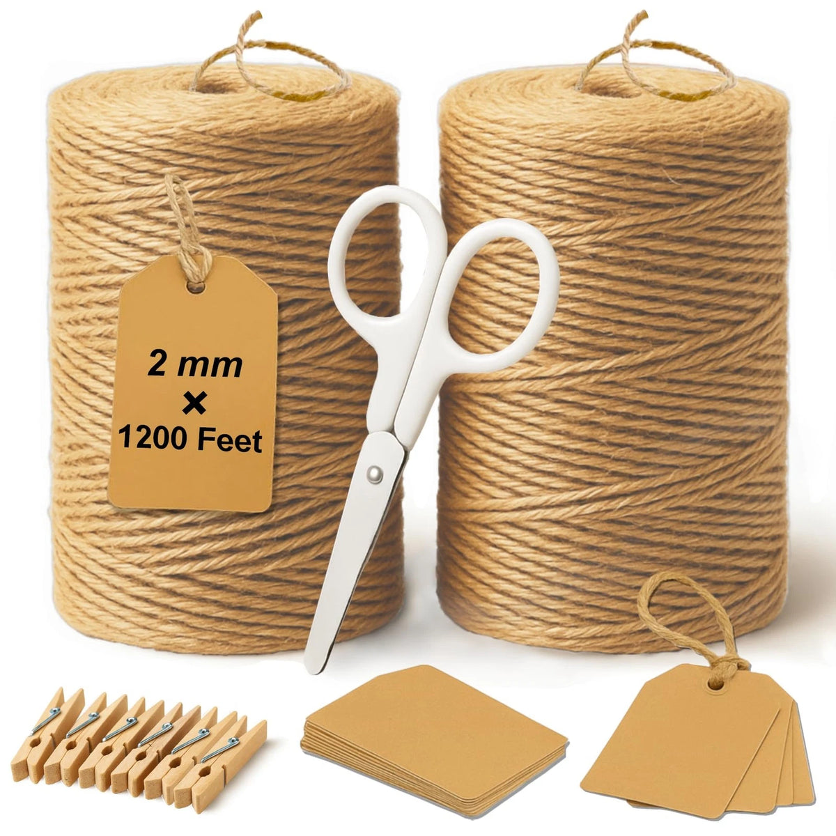 5 Pack Natural Twine String for Crafts Gardening 1200 Feet