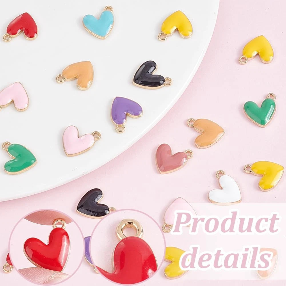 66pcs Heart Charms Set for Crafting (16x15x3mm, 11 Styles, 11 Colors)