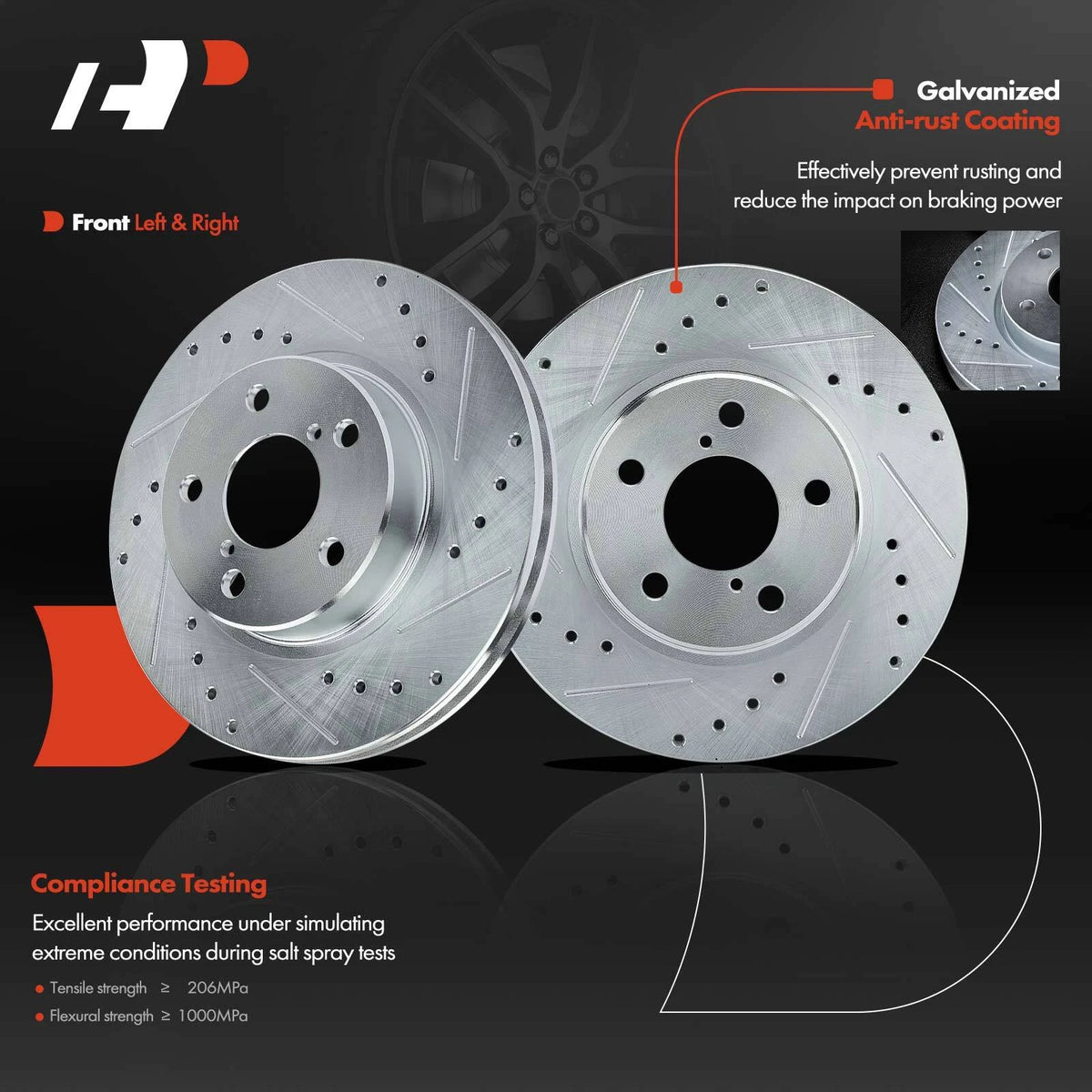 Set of 4 Front Drilled Brake Rotors & Ceramic Pads for Subaru Legacy Impreza (S-31042, P-722)