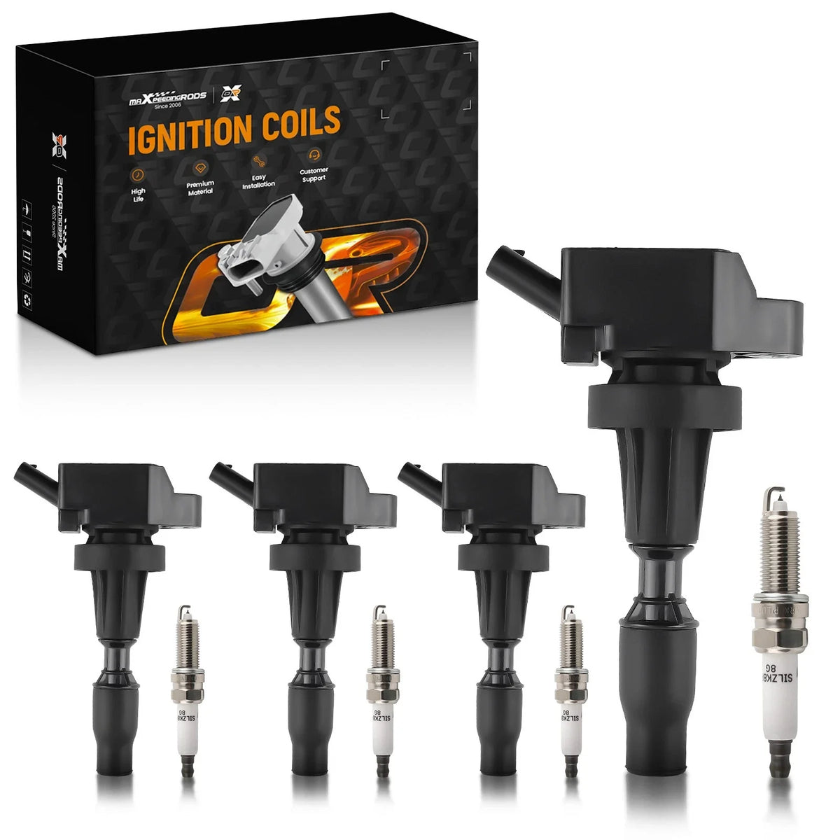 Ignition Coil & Iridium Spark Plug Set of 4 for Hyundai Elantra Kona Kia Forte (2017–2023)
